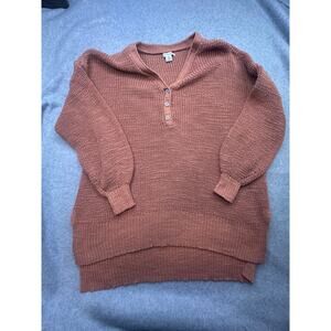 American Eagle Oversized Henley Sweater Terracotta Rust Knit XS/S EUC